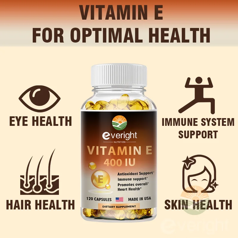 Vitamin E for Anti-aging Whitening Antioxidant Skin, Eye, Hair, Heart, Immune System Health Supplement - 180 Mg 400 IU