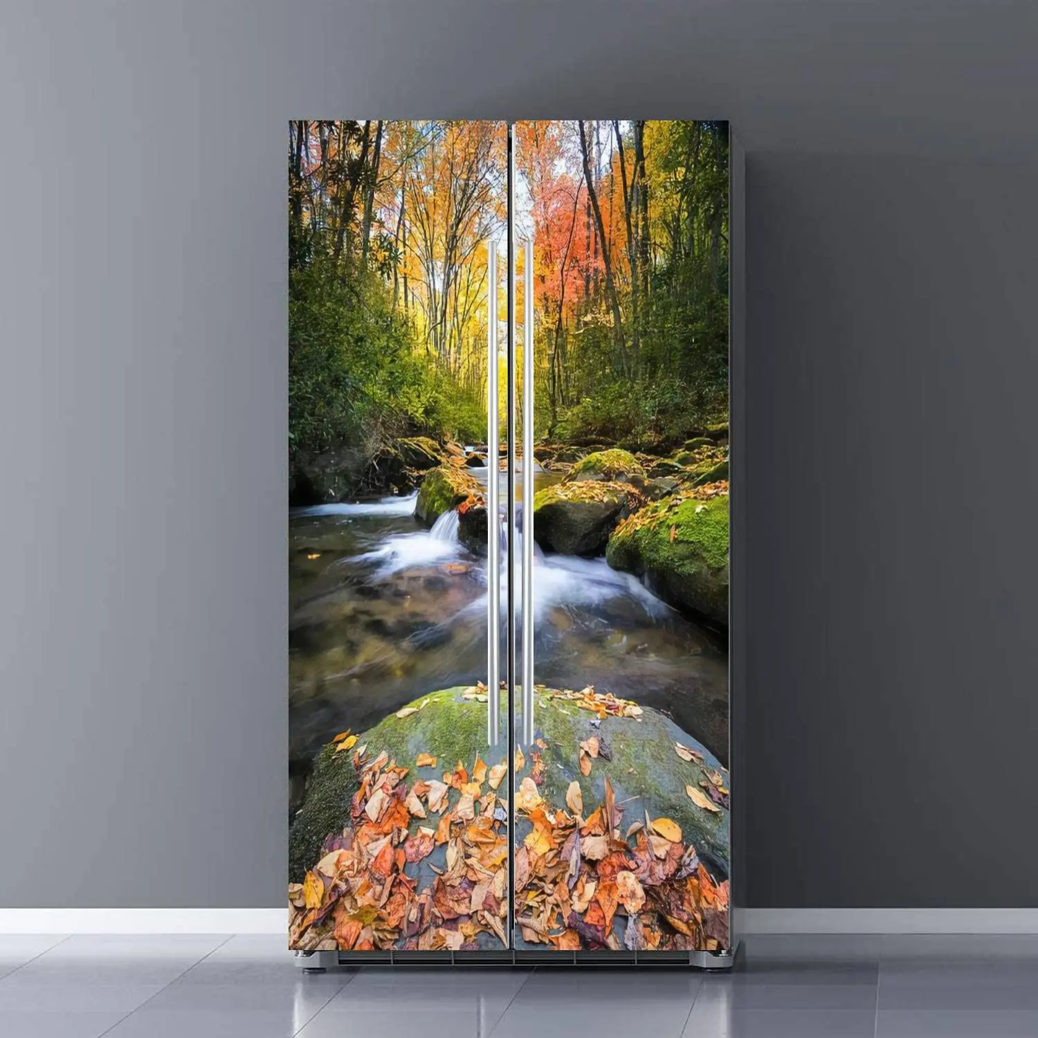 Mountain Forest Scenery Refrigerator Wrap Natural Landscape Fridge Sticker Full Door Cover Peel and Stick Home Kitchen Decor