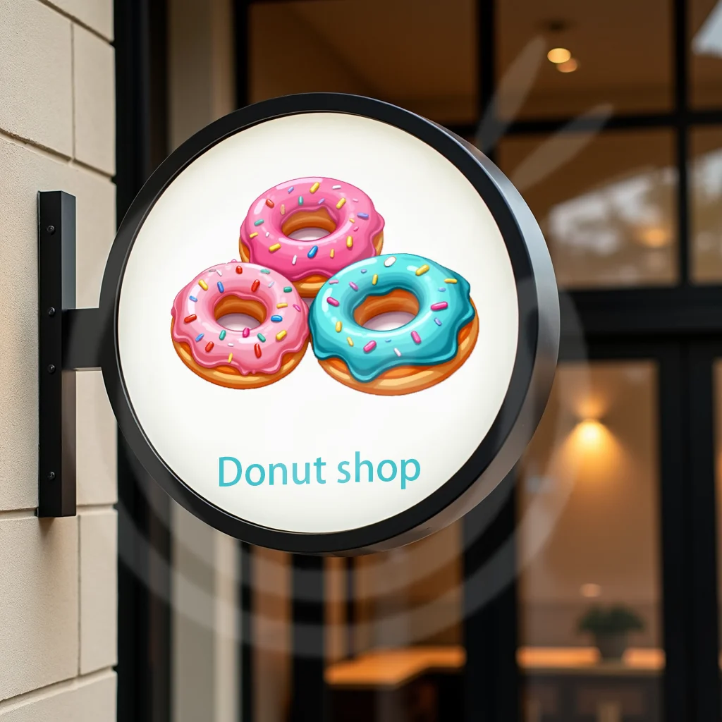 صندوق إضاءة مخصص لمتجر الدونات لواجهة المتجر LED من الأكريليك المستدير مقاوم للماء على الوجهين لافتات الأعمال الخارجية المثبتة على الحائط
