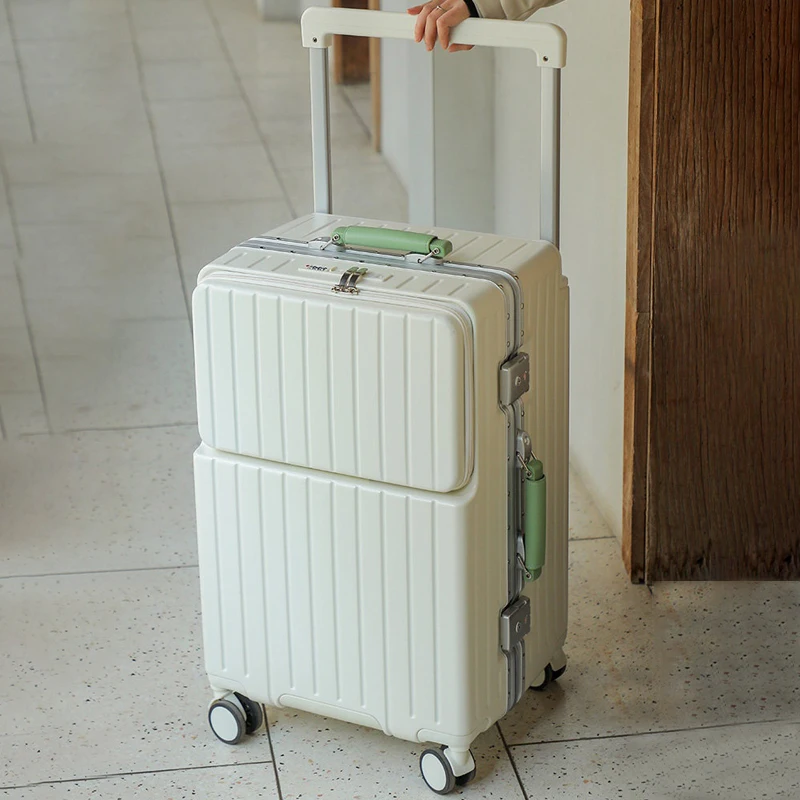 Maleta de viaje con marco de aluminio de gran capacidad 3/7, con apertura frontal y ruedas giratorias, para mujer, de 24/26/28 pulgadas, tamaño mediano.