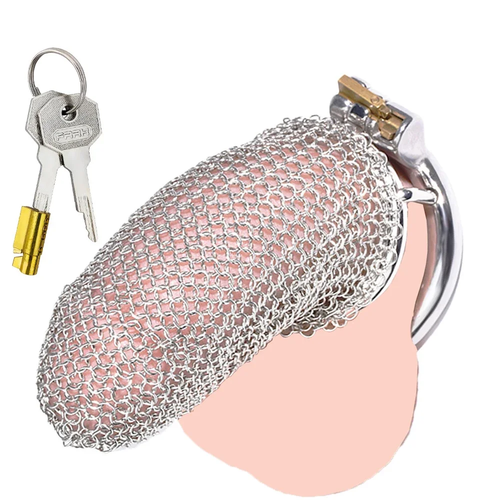 Metal Chastity Cage Device Stainless Steel Penis Chain Mail Male Cock Hauberk Cage Lock Key Adult BDSM Bondage Sex Toys For Men