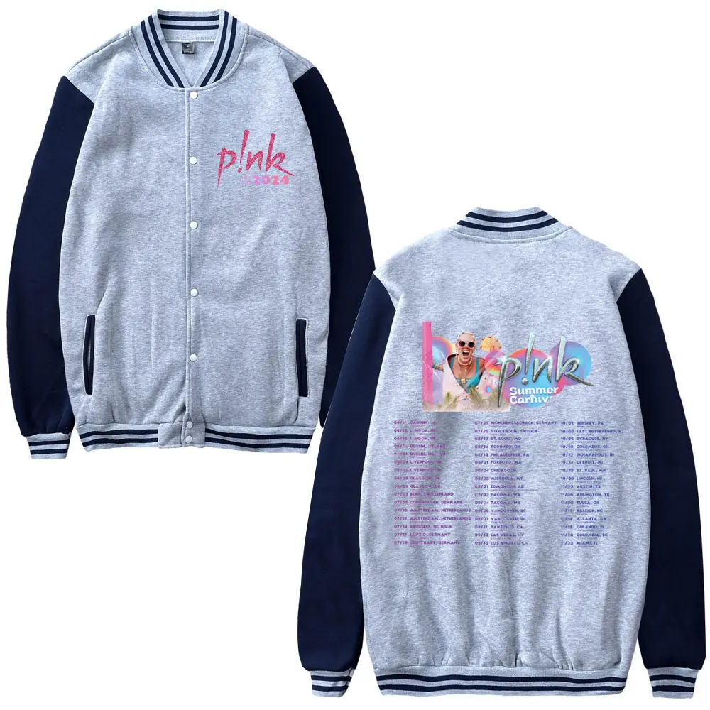 Singer P!nk-Chaqueta de béisbol de gran tamaño para hombre, sudadera de uniforme de béisbol de viaje mundial, Festival de carnaval de verano, color rosa, a la moda, 2024