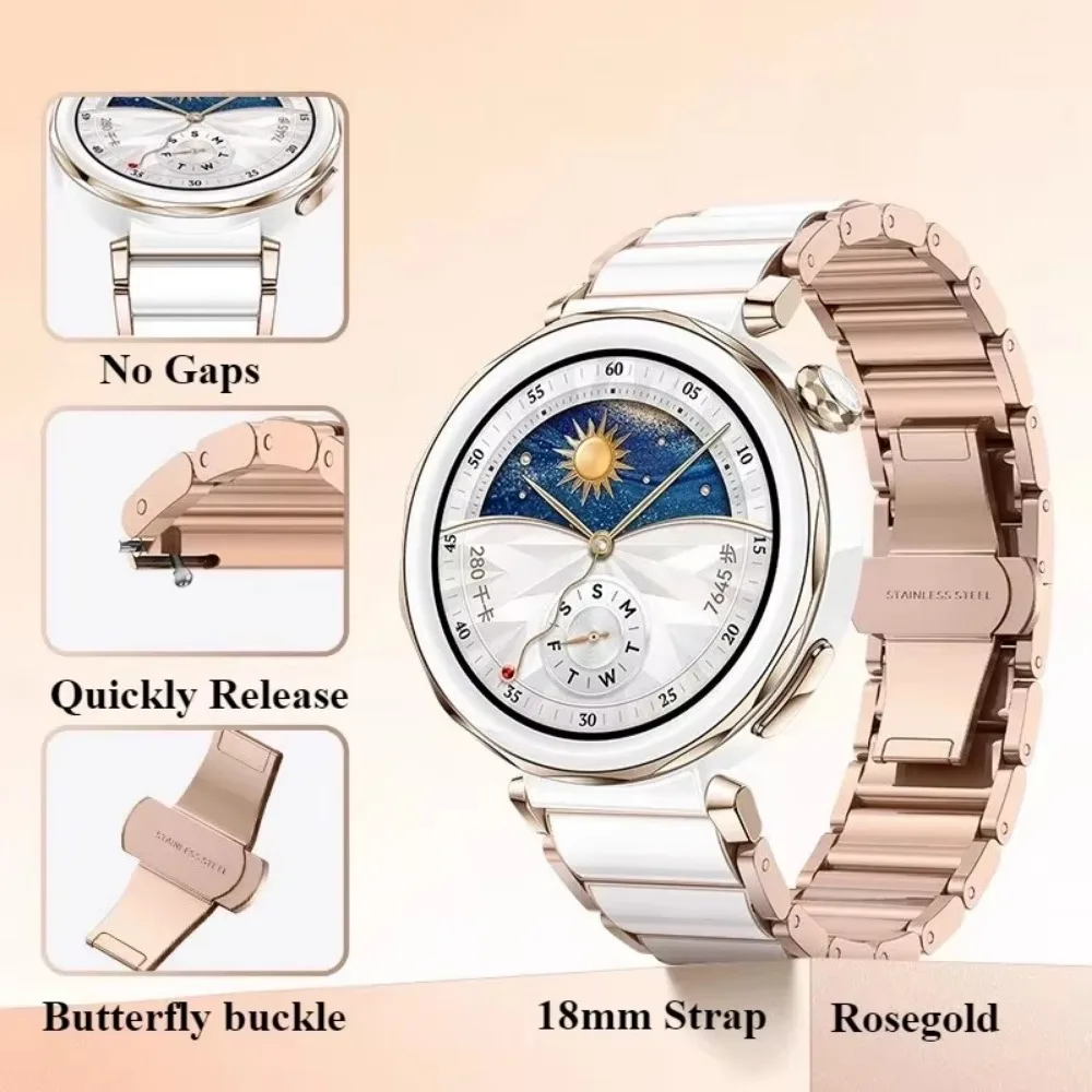 18 مللي متر سيراميك + سوار معدني لساعة هواوي GT5 Pro 42 مللي متر سوار معصم مريح للتنفس لساعة هواوي GT5 GT4 41 مللي متر قابل للاستبدال #4