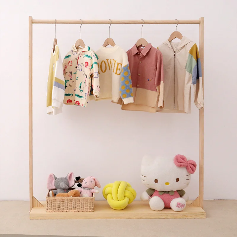 Solid Wood Coat Rack Children's Wear Store Display Rack Net Red Live Decoration Rack Nordic Children's Room Clothes Hangers