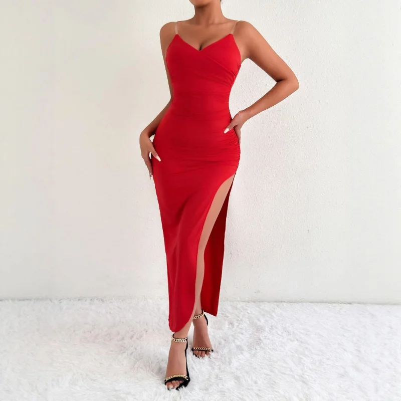 

2025 NEW Fashionable Sexy Open Split Bodycon Dress Women's Summer Sleeveless V-neck Long Dress Cross-border Attractive Backless