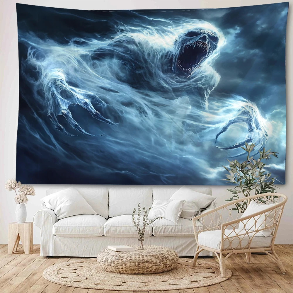 شبح رعب ليلي شبح أبيض متجول في الهواء الطلق في الليل نسيج زخرفي رعب Wansheng