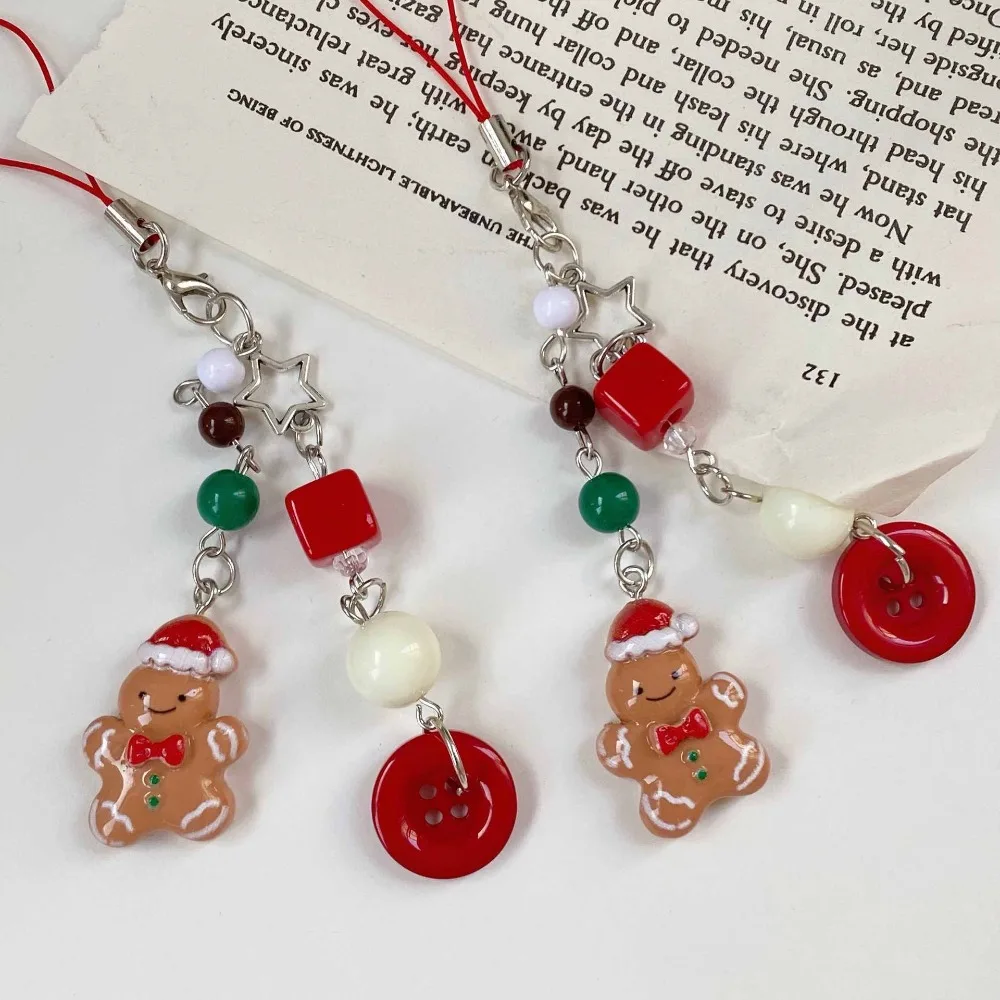 

Cute Korean Christmas Bear Gingerbread Man Pendant Phone Chain For iPhone Jewelry Strap Gift Girl Hanging Rope Universal Decor