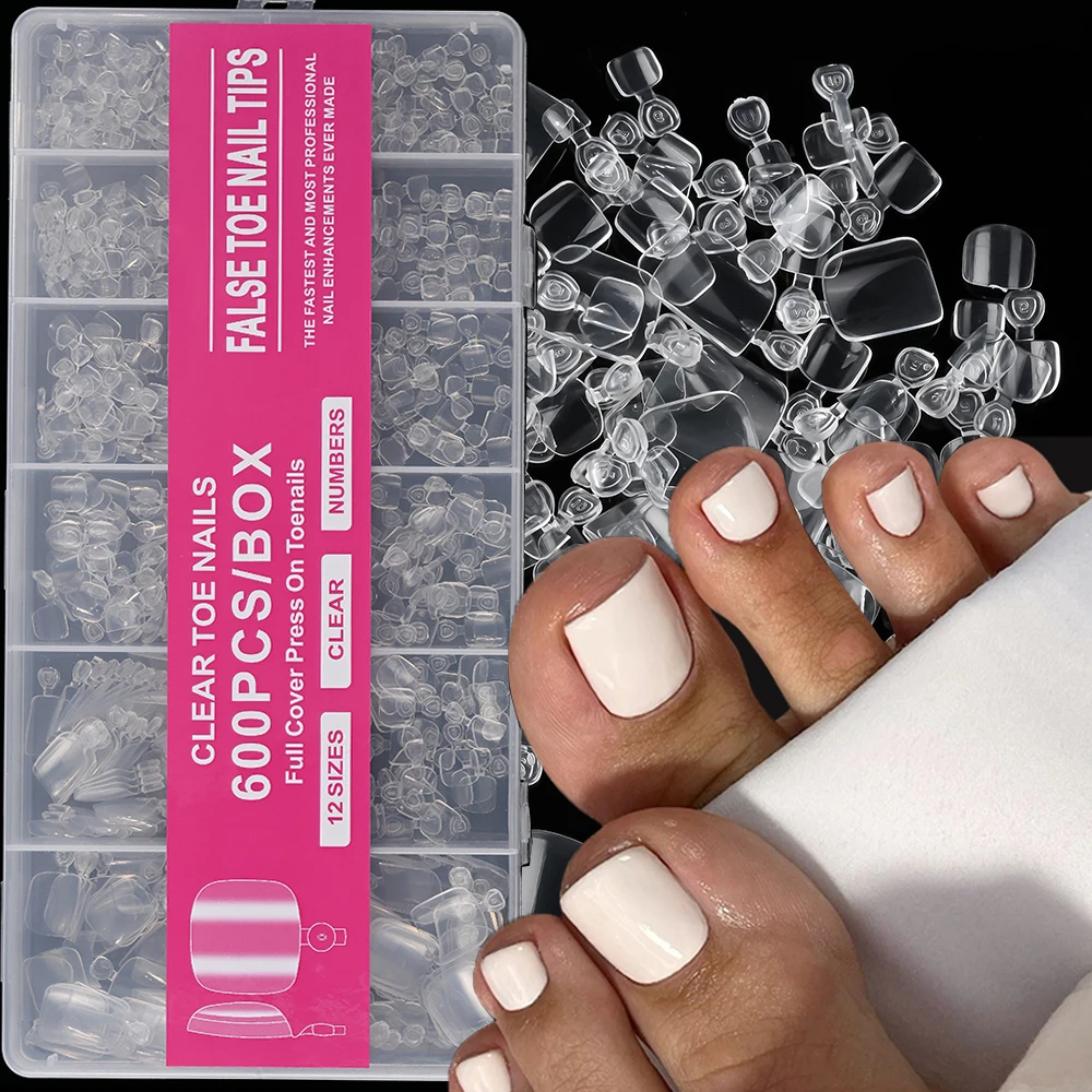 

600/240/120pcs/Box Transparent Natural Square Short Fake ToeNails 12size Clear Women False Nail Art Tips UV Gel Press On ToeNail