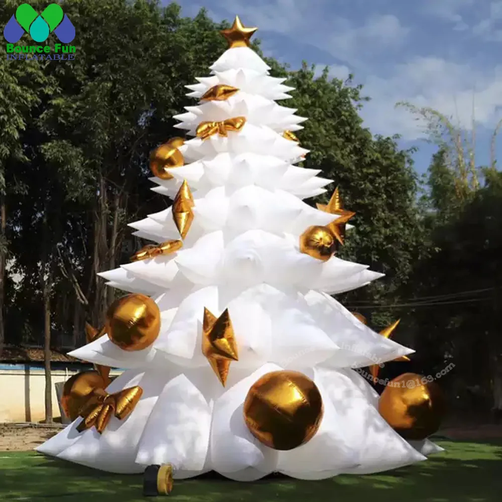 Sapin de Noël Blanc Gonflable Artificiel avec Lumières LED, Décoration de Cour, 30 pieds, Extérieur