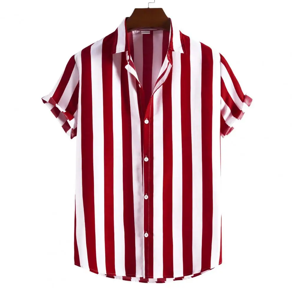 Chemise rayée à manches courtes pour hommes, boutons hawaïens, vêtements de plage, été