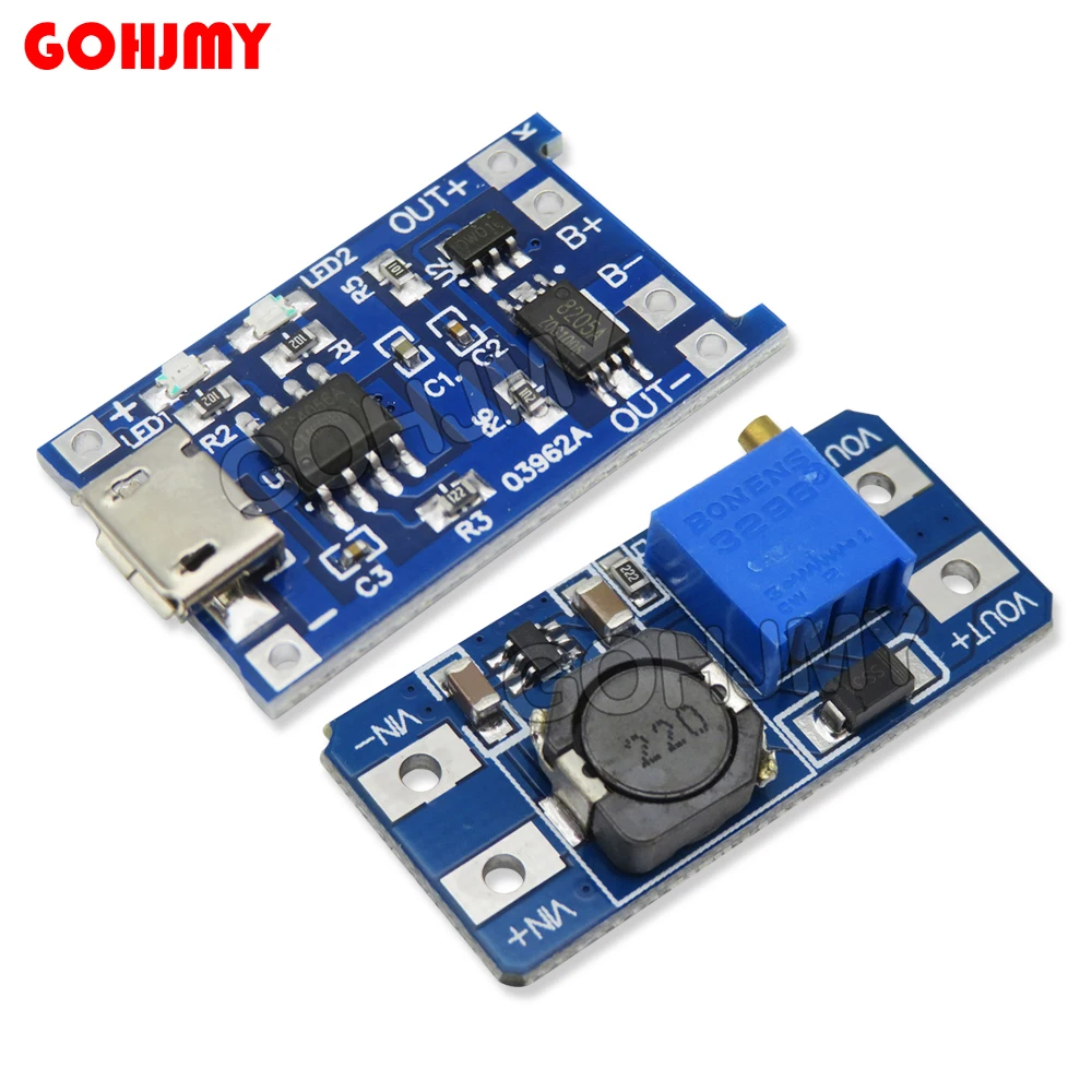 18650 Micro USB TP4056 5V 1A Lithium Battery Charger Module Charging Board With Protection + MT3608 2A DC-DC Step Up Converter