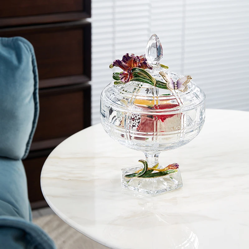 

RORO Popular Gift Candy Packaging Glass Round Container Candy Jar Kitchen Glass Crystal Fancy Cookie Jar Candy Jar with Lid