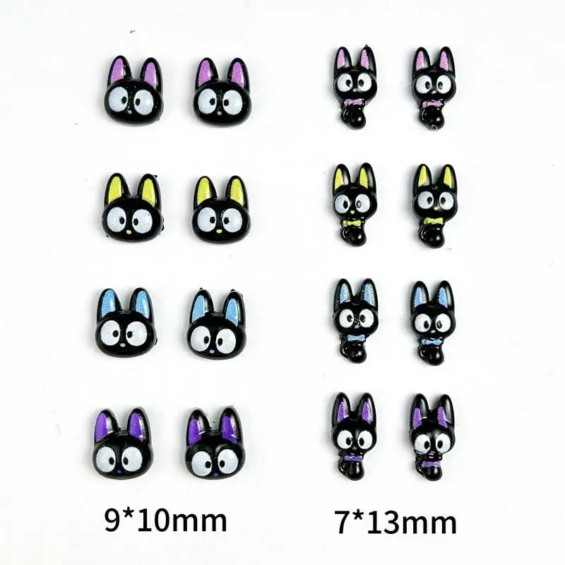 Little Black Cat Nail Art Decoração, desenhos animados bonitos, encantos para fazer desenhos de manicure DIY, orelha colorida de resina, 30pcs