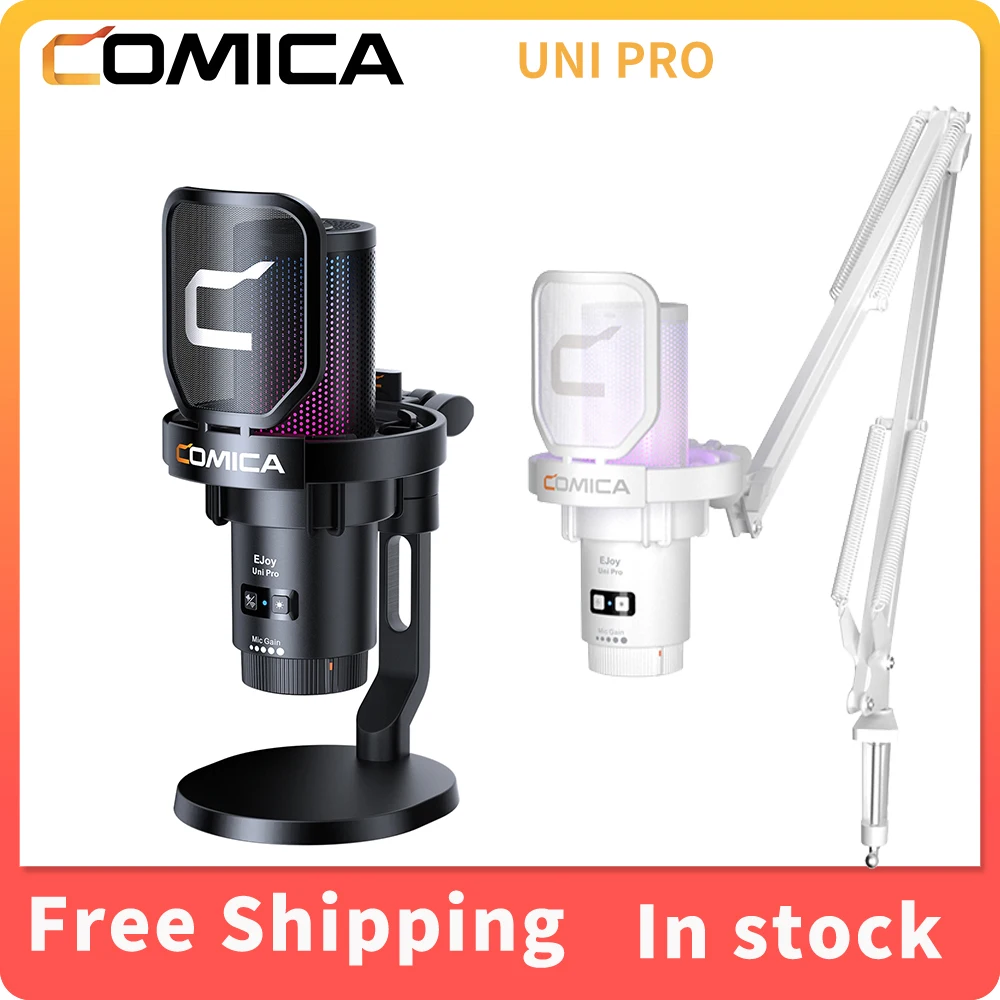 COMICA UNI PRO Wireless USB Gaming Microphone Noise Cancellation Condenser Mic with RGB Lights for PC Laptop Smartphone