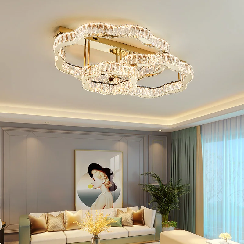 French Led Bedroom Ceiling Light Light Luxury Crystal Glass Lamp Simple Modern High-end Atmosphere Indoor Lighting Decor Fixture