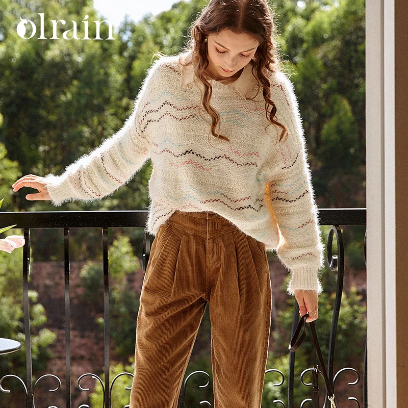 OLrain Damen Gemütlicher Strickpullover Herbst 2026 O-Ausschnitt Lockerer Schnitt Vintage Lässige Weiche Strickware Damenbekleidung O21QM36966