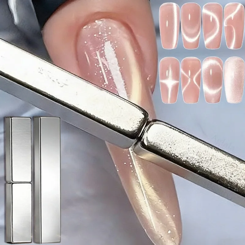 

2Pcs Bar Ribbon Cat Eye Dual Magnet Stick French Wide Light Arc Thicken Strong Magnetic Stick Gel Polish Manicure Magnetic Tool