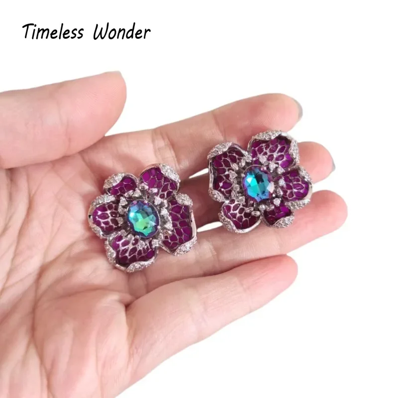 Timeless Wonder Fancy Zircon Geo Floral Button Earrings for Women Designer Jewelry Punk Luxury Simple Fresh Sweet Rare Top 5570