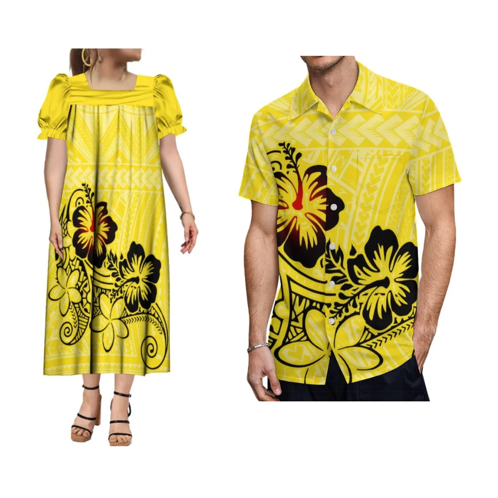 Vestido polinésio manga curta para mulheres e homens, padrão étnico samoano, camisa casual, terno de casal, chique, quente, verão, quente, 2022