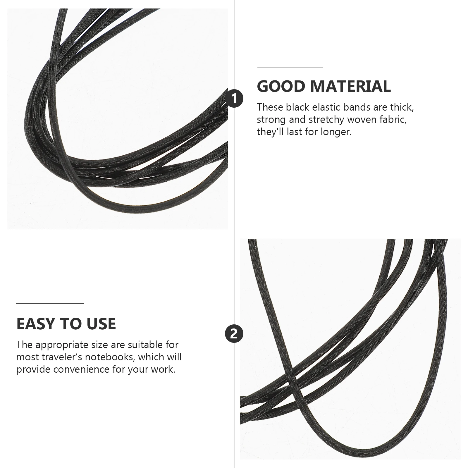 4pcs Black Elastic Bands For A5 Notebooks Heavy Duty Nylon Ropes With Metal Buckle Replacement Refills Handicraft