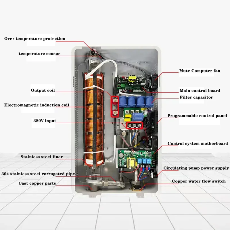 Aquecedor de indução eletromagnética, caldeira de parede, conversão de frequência, 8-20KW, 1 unidade