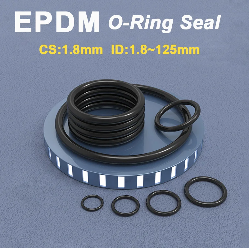 EPDM O-Ring Rubber Seal Gasket CS 1.8mm OD 1.8~125mm High Pressure Resistant Seal Rings for Car Pipe Faucet Machinery Repair Kit