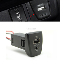 Dual Car Charger Central Control Position PD Type-c Fast Charging QC3.0 Interface Socket for Toyota RAV4 Wildlander 2020-2023