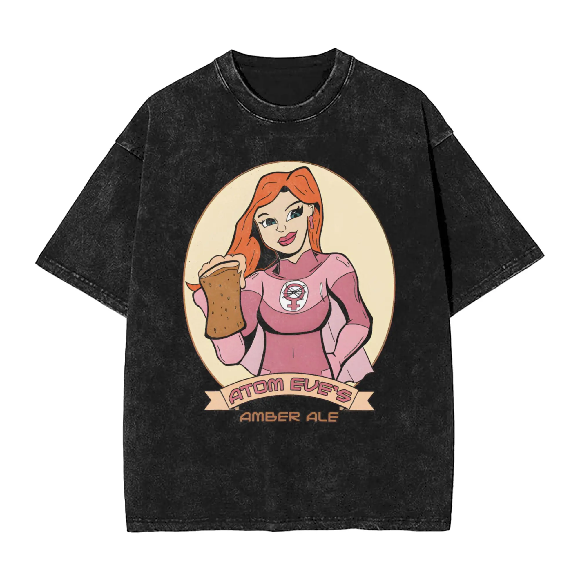 Camiseta Unissex Anime Pretty Hero Atom Eve, Camisetas Lavadas de Moda, Tees de Verão com Padrão Vintage, Roupas de Algodão Plus Size 2XL
