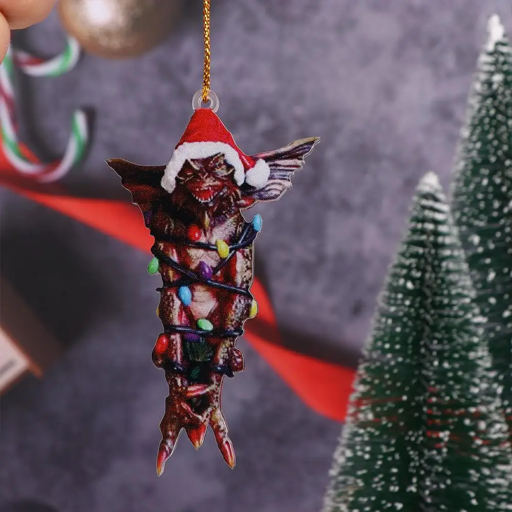 Ornaments 2D Gremlins Santa Hat Socks Dog Acrylic Gremlins Gizmo Flying Dragon Puppy Chrismtas Tree Pendants Home