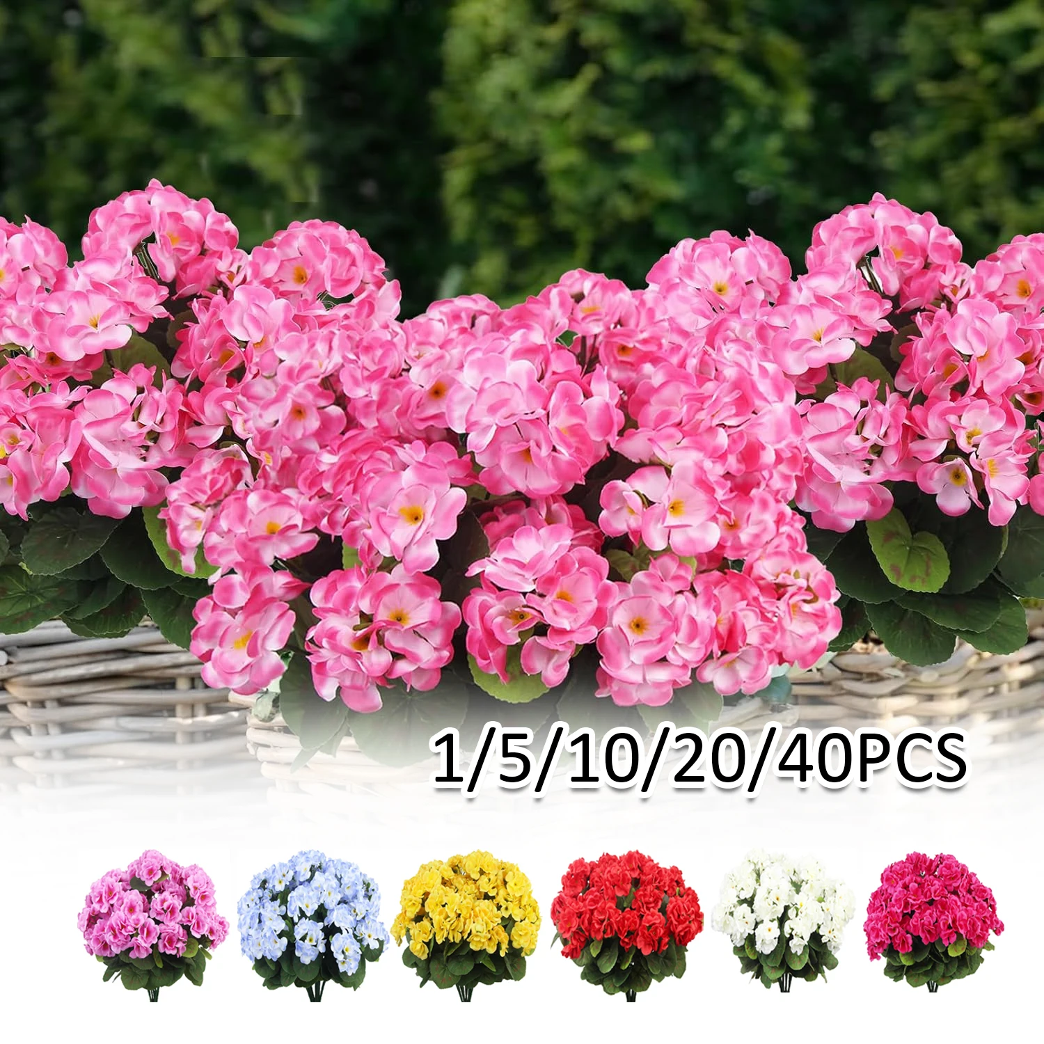Flores de Seda Violeta de Primavera, Plantas Artificiales con Begonia y Geranio, Flores Artificiales para Decoración del Hogar y la Sala de Estar
