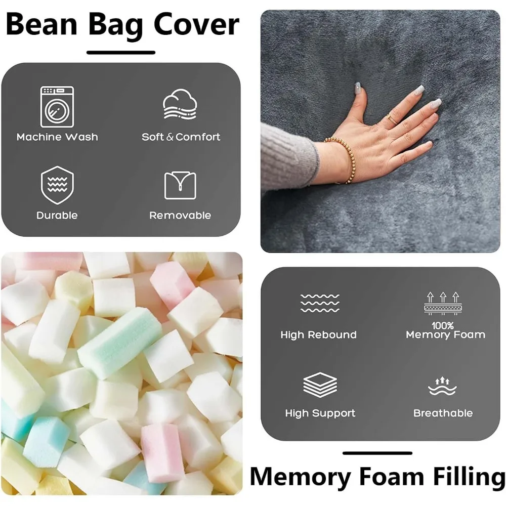 كراسي بين باج كبيرة الحجم بطول 6 أقدام للبالغين، كرسي بين باج مع حشو متضمن، كرسي بين باج العملاق مغطى بغطاء من الفلانيل #6