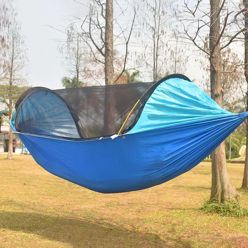 Single or Double Person Anti-rollover Hammock with Mosquito Net, Parachute Cloth, Outdoor Camping