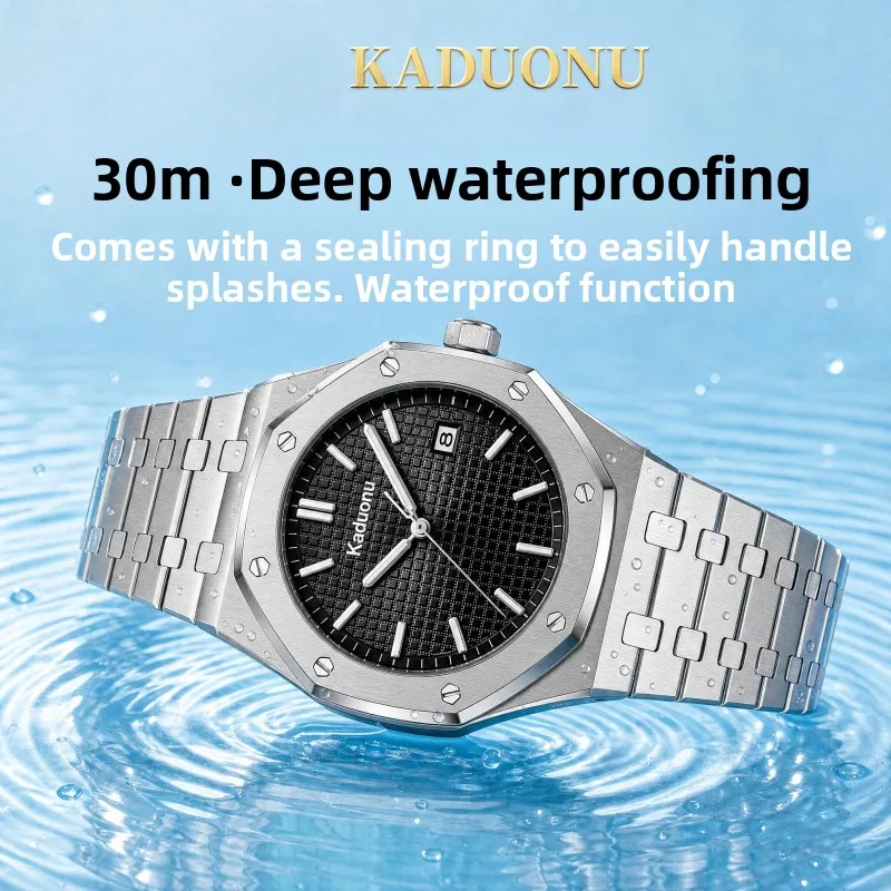 New lightweight luxury versatile business quartz watch with steel band, calendar, luminous display, and waterproof features, a h
