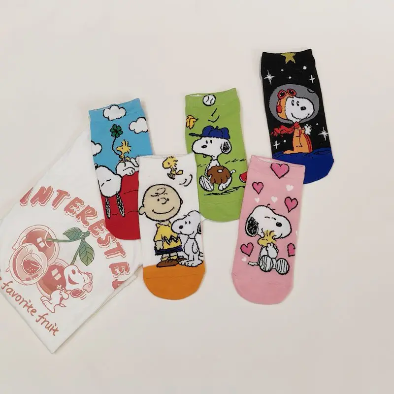 1Pairs Snoopy Women Socks Cotton Breathable Sports Boat Sock Soft Summer Short Tube Socks Cute Boat Sockslow New Japanese Socks