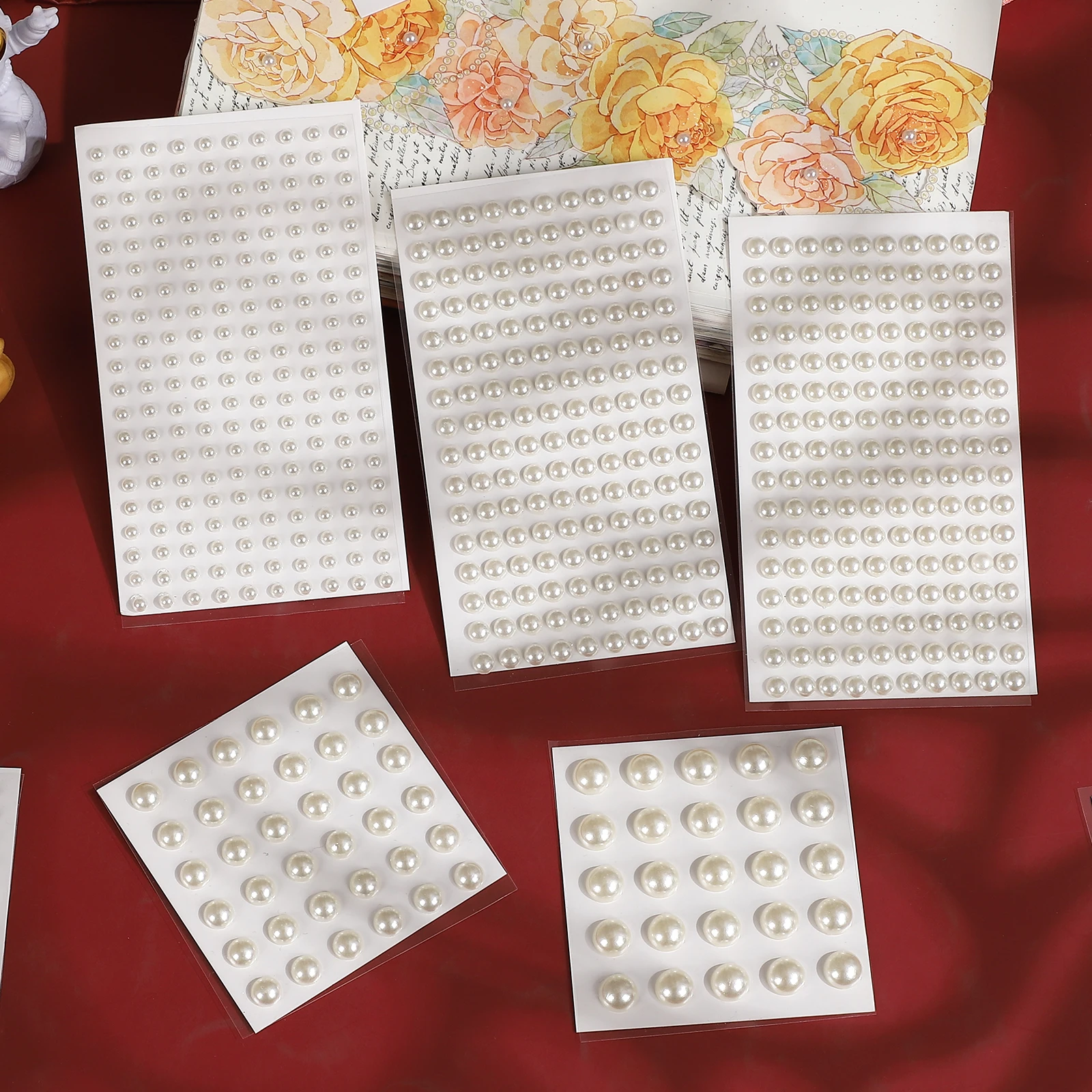 5 Sheets/set 4mm/6mm/8mm/10mm Acrylic Pearl Sticker Creative DIY Journal Collage Decor Material Stationery