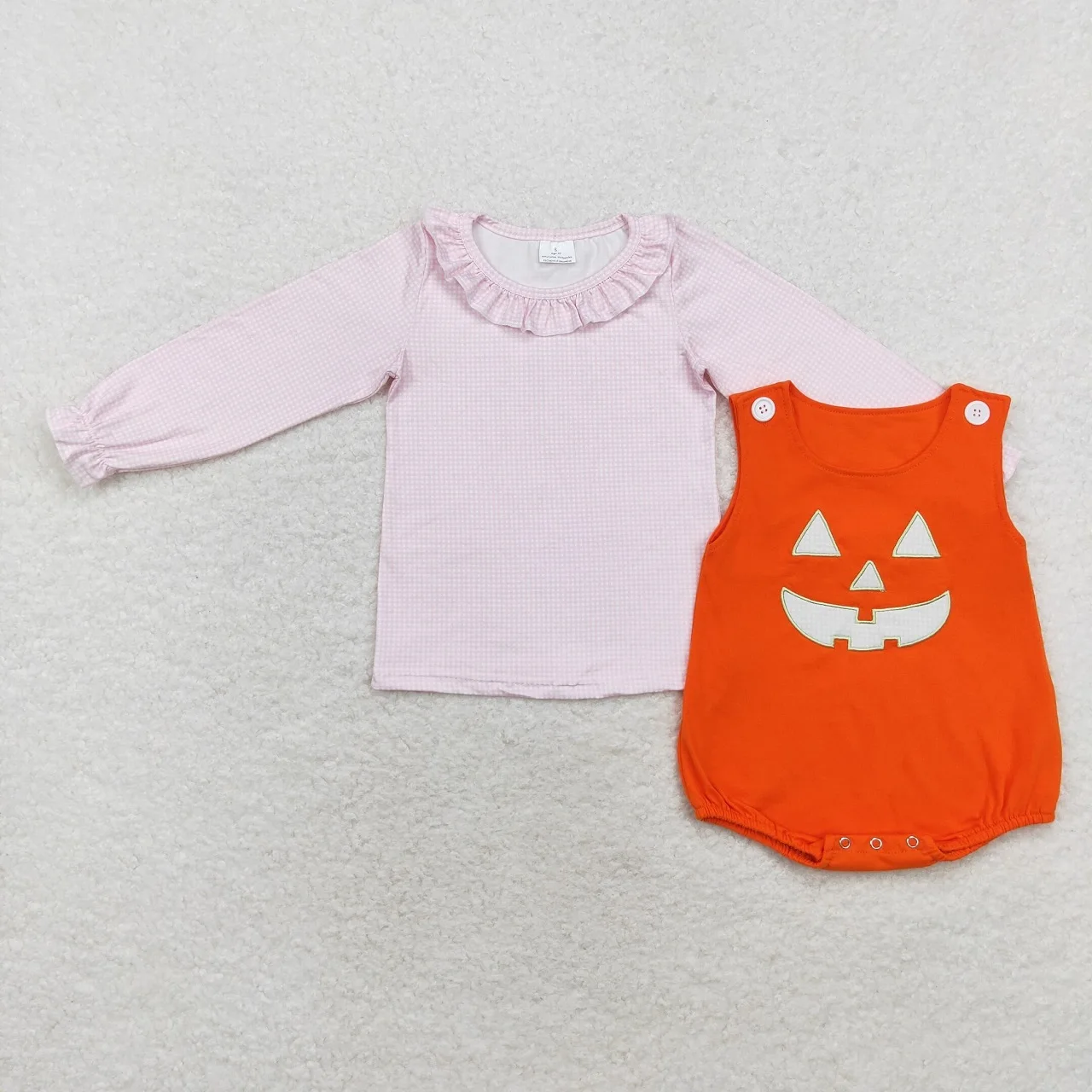 

Wholesale Toddler Long Sleeves Pink Shirt Embroidery Pumpkin Orange Romper Children Kids Halloween Outfit Baby Girl Set Clothes