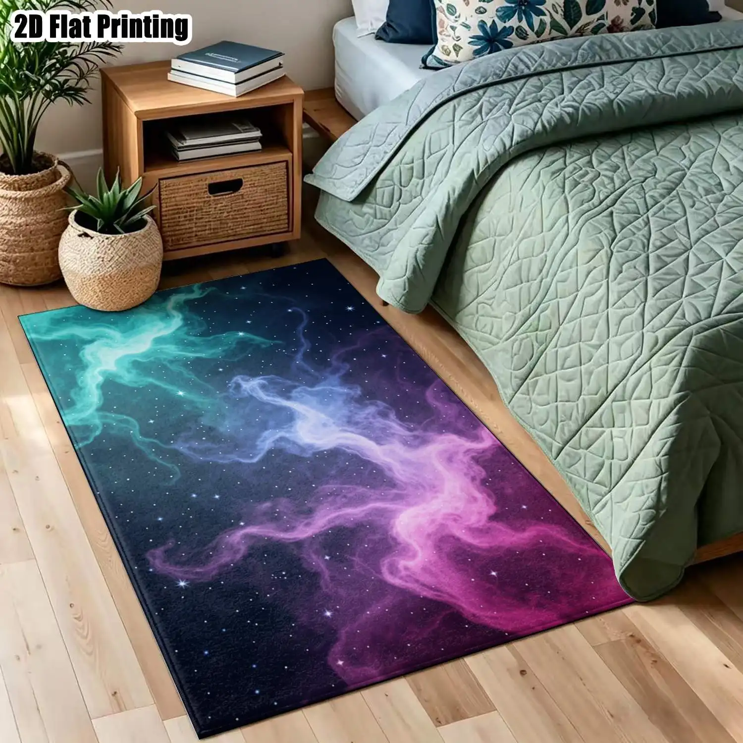 1Pc 2D Printed Carpet: Blue-Purple-Pink Nebula Abstract Pattern, Nordic/Instagram/Modern Minimalist/Bohemian Style, Multi-Size, Machine Washable, for Entrance, Dining, Foyer, Living Room, Bedroom