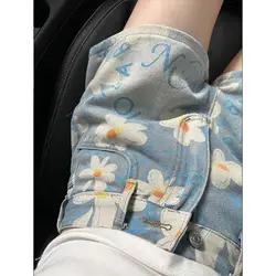 Retro Jeans Voor Dames Zomerstijl Kleine Slanke Broek Met Hoge Taille En Wijde Pijpen Met Een Volledig Print Daisy Letter Shorts Harajuku Casual