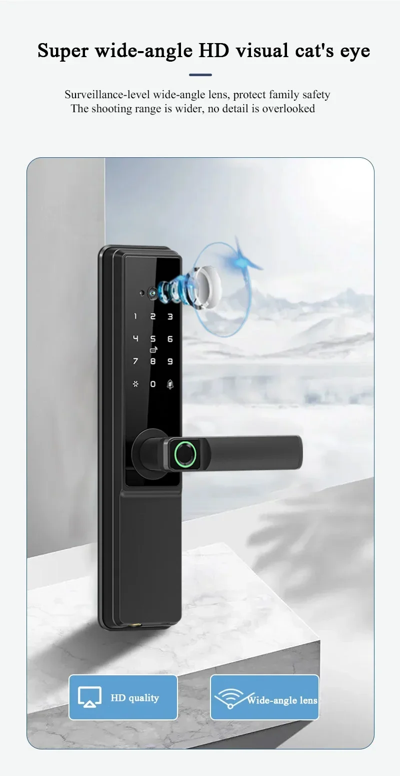 Smartier Digital Handle Tuya App Smart Home Lock Keyless Entry Electronic Fingerprint Smart Door Lock With Cat Eye
