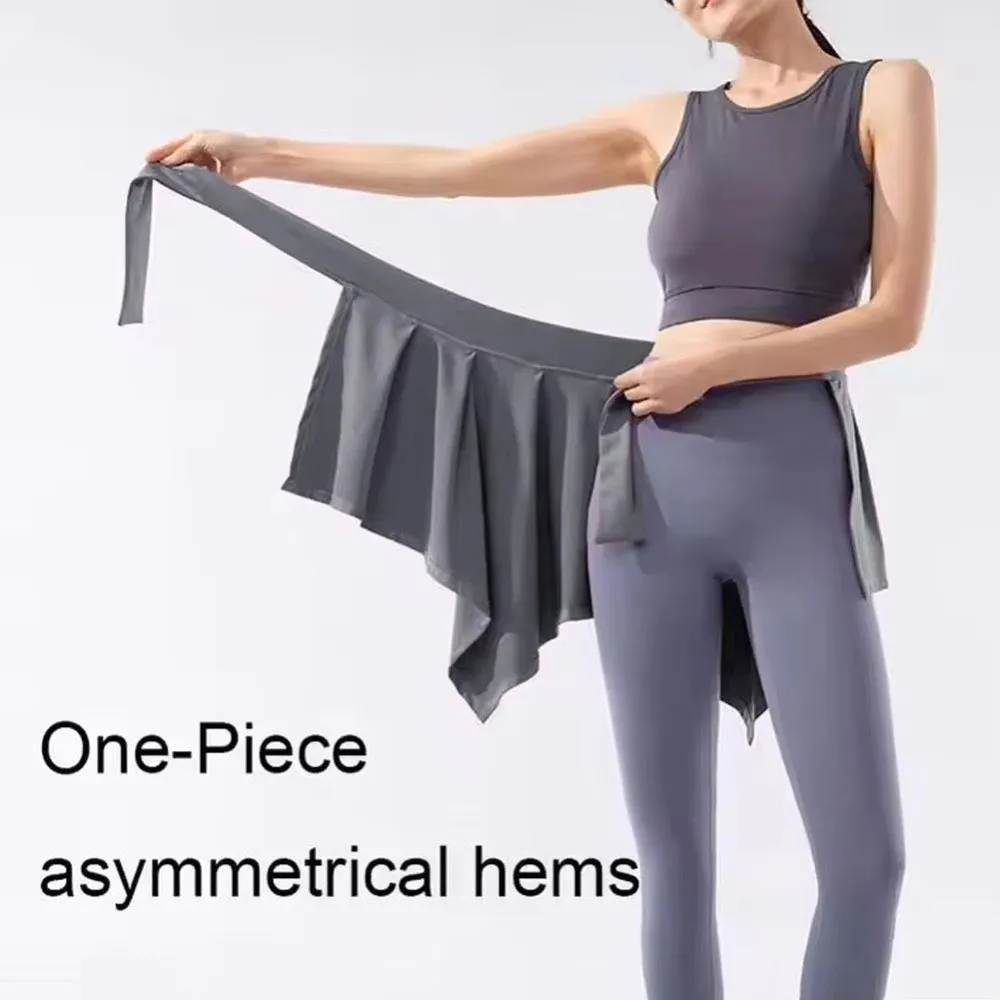Quick-Dry Yoga Short Skirt Anti-Exposure Adjustable Straps Gym Workout Curtain Ice Silk Ballet Pilates Dance Skirt