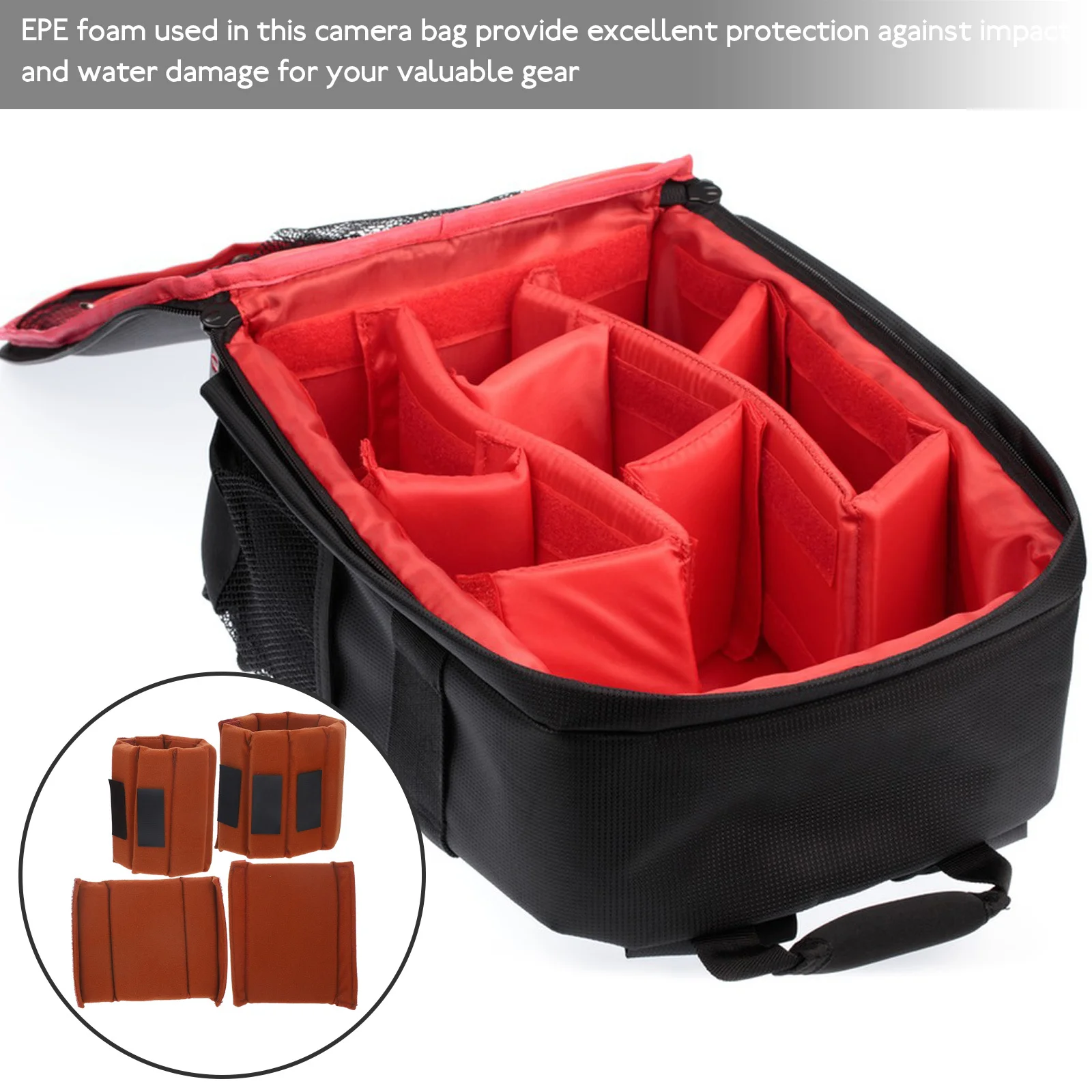 

4pcs Camera Bag Insert Divider For Dslr Adjustable Self-Adhesive Compartment Organizer With Epe Foam Padding, Fits Most Camera