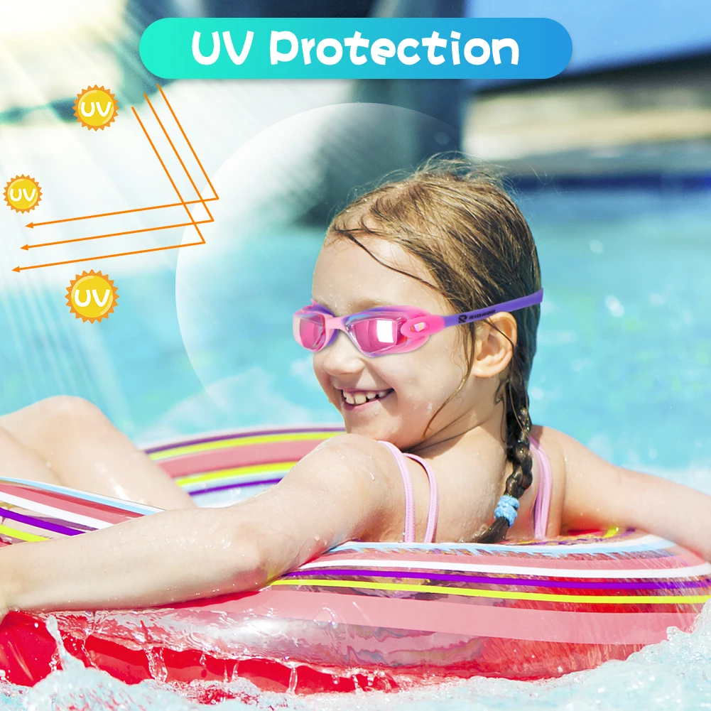 Kids Swimming Goggles Girls Boys Swimming Goggles  Anti-Fog Goggles UV Protection No Leakage Gift Case For 3-14 Yea