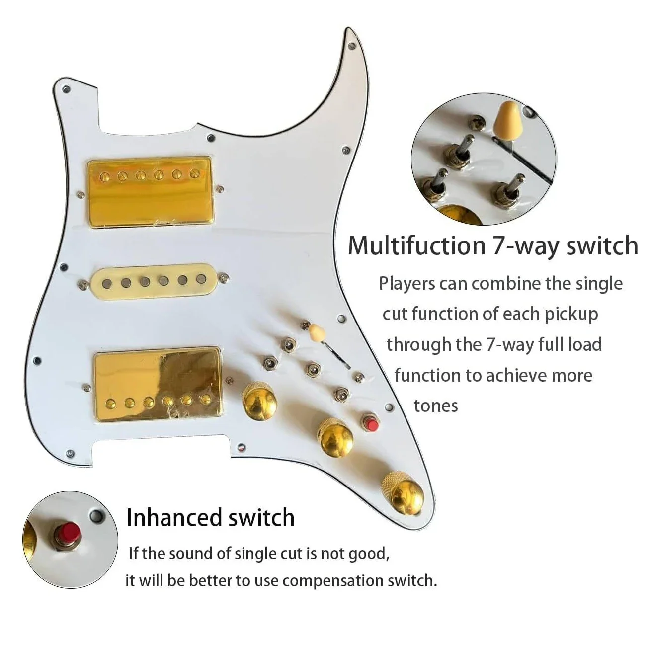 

Prewired Loaded ST Pickguard With HSH Gold Alnico 5 Humbucker Pickups Set Coil Splitting Switch For ST Electric Guitar