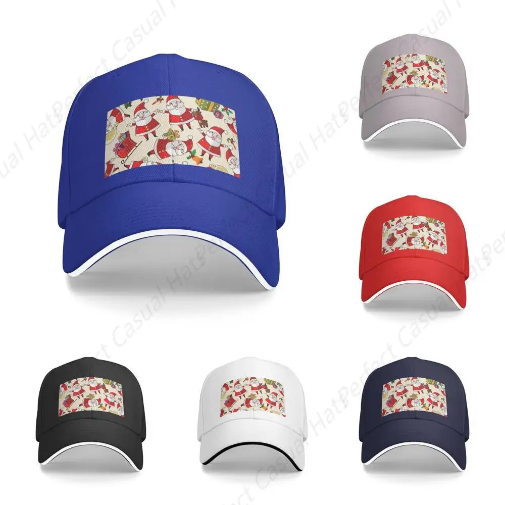 

High Quality Christmas Cartoon Santa Claus Retro Print Sandwich Caps Peaked Caps Trucker Hat Men Women Outdoor Sport Sun Visor 