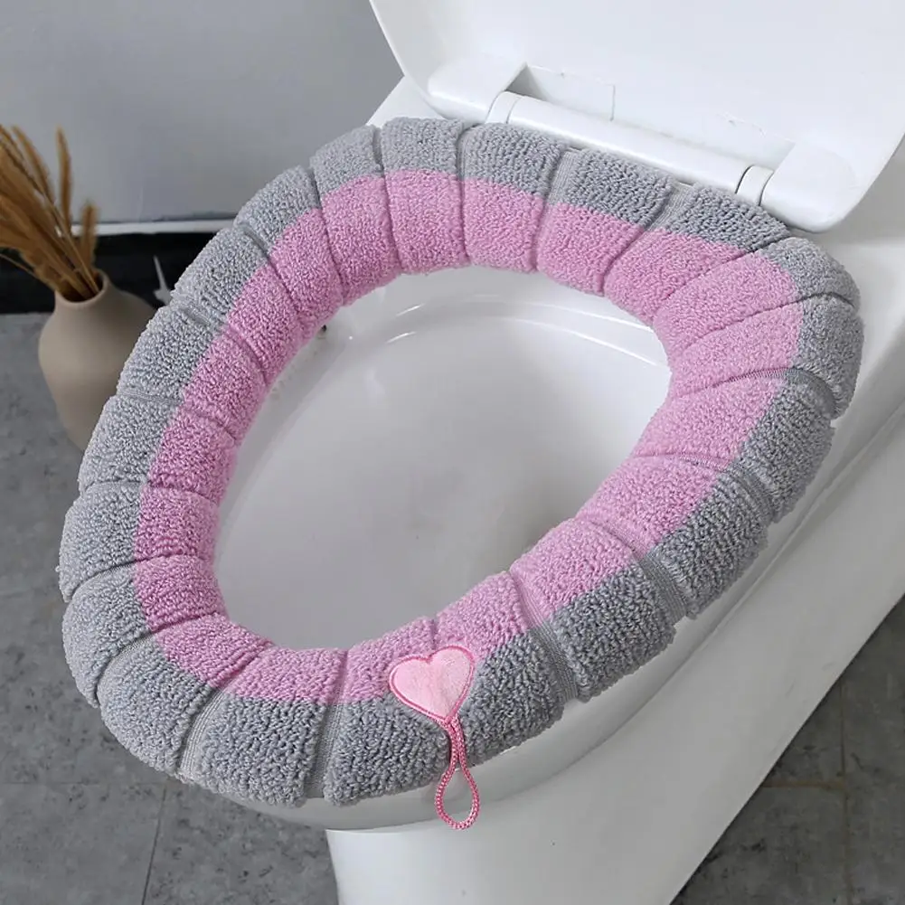Universal Toilet Seat Cushion Thickened Handle Plush Warm Toilet Cover Four Season Washable Household Comfortable Seat Cover