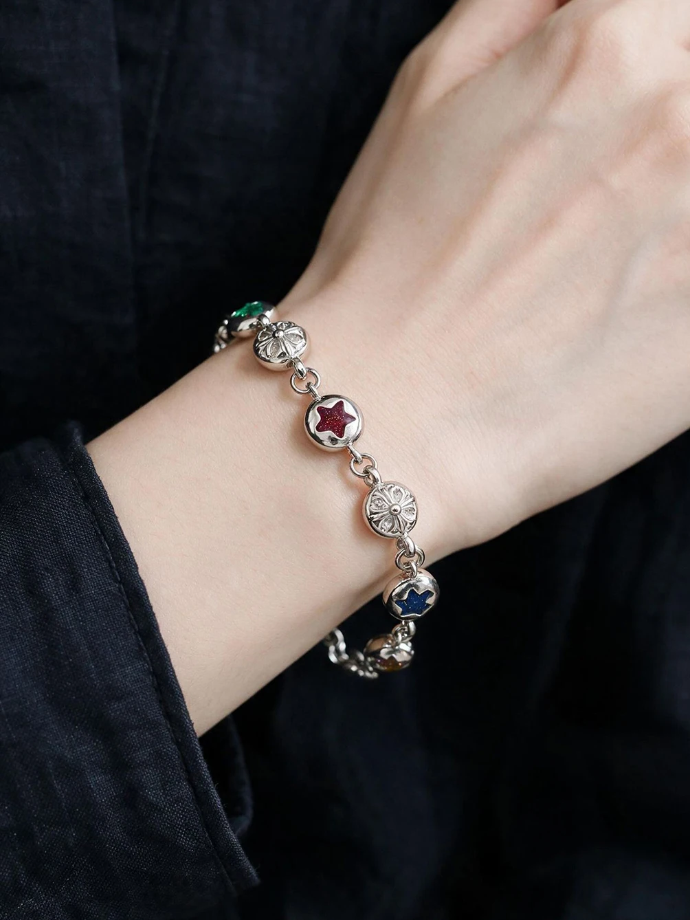 Original Cross-Border Popular Item: Sweet and Cool Style, Personalized Colorful Enamel Five-Pointed Star and Cross Bracelet with Unique Design