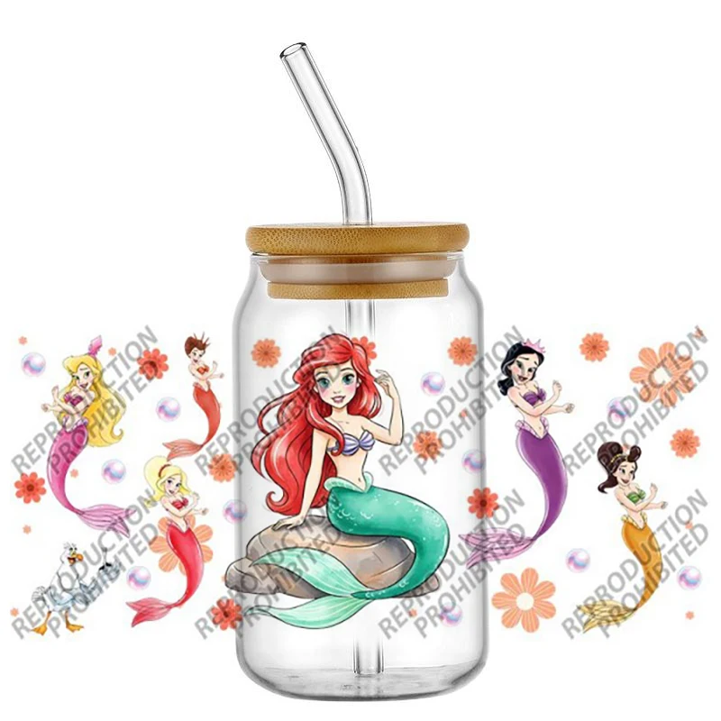 High Quality ‌3D Cartoon Beautiful Mermaid Decal Transfer Sticker for 16oz Libbey Can DIY Phone Mug Washable UV DTF Cup Wrap - view 2