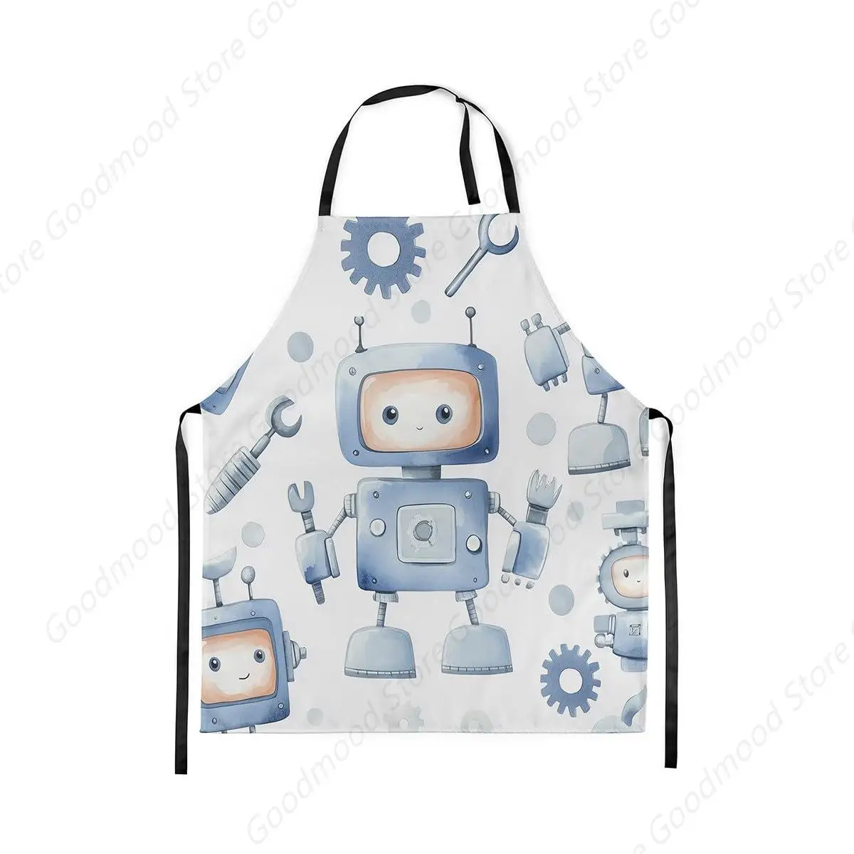 

Science Fiction Robot Apron,Intelligent Machine Apron with Extra Long Waist,Pastel Blue White Chef Apron