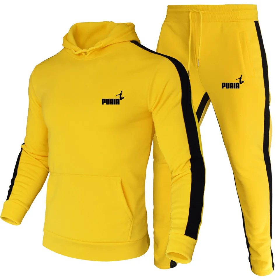 Quality Mens Tracksuit Printing Casual Hooded Sweatshirt 2 Pcs Set Fitness Sports Suit Street Trend Stripe Jogging Mens Clothing image 5
