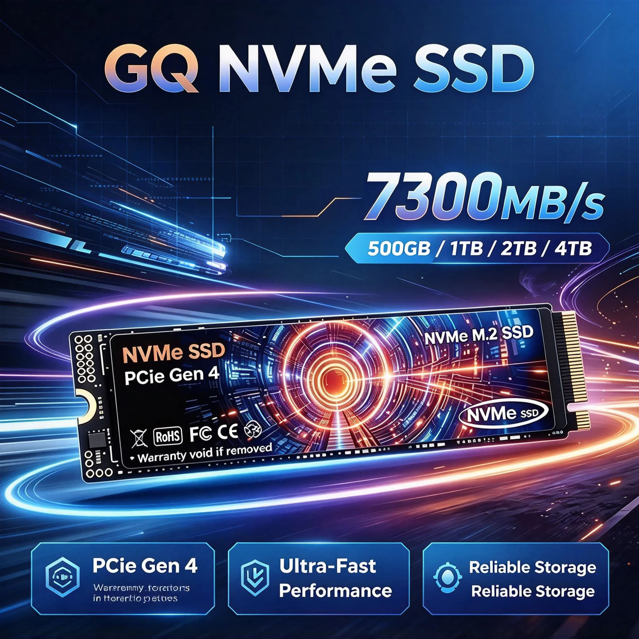 GQ PCIe Gen4 NVMe M.2 SSD 500GB 1TB 2TB 4TB High Speed Internal Drive Gaming Office Laptop PC Media File Backup Ultra Max New